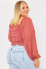 Mesh Dobby Ruched Front Top