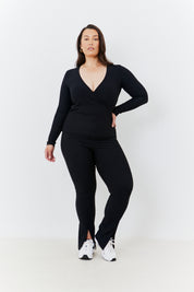 Wrap Front Rib Long Sleeve Top