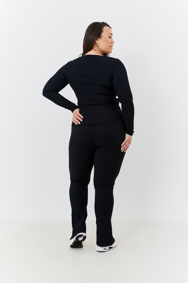 Wrap Front Rib Long Sleeve Top