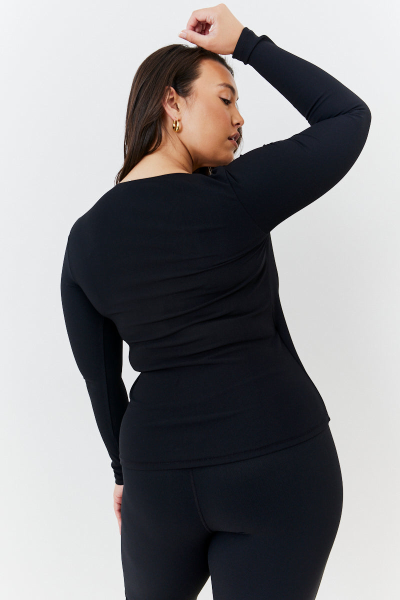 Wrap Front Rib Long Sleeve Top