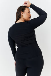 Wrap Front Rib Long Sleeve Top