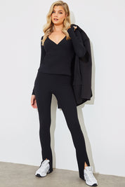 Wrap Front Rib Long Sleeve Top