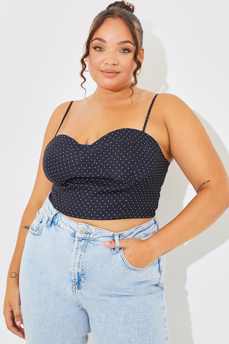 Polka Dot Print Cupped Crop Top