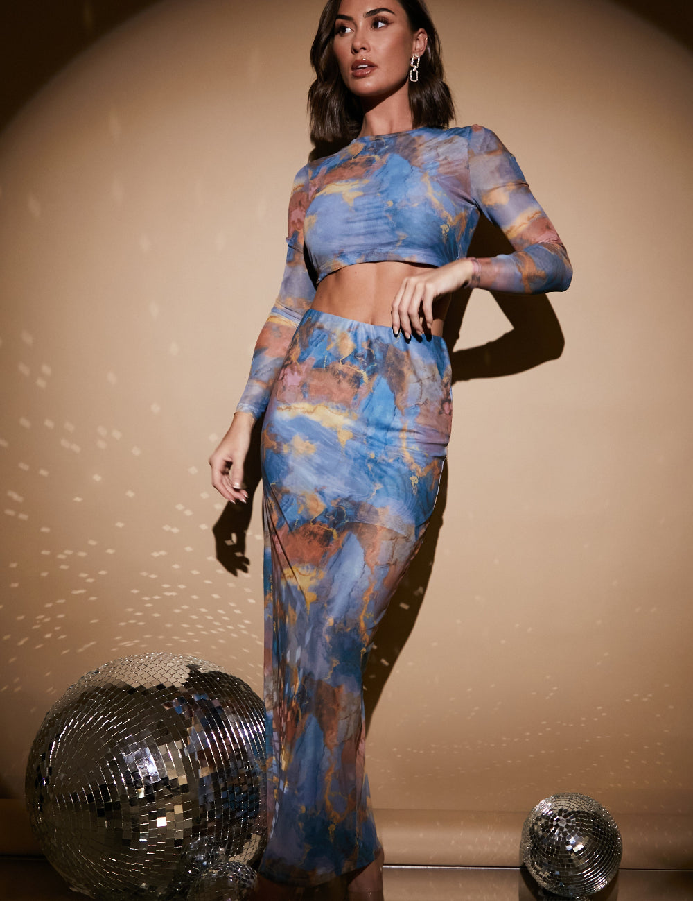 Marble Print Long Sleeve Co-Ord Top