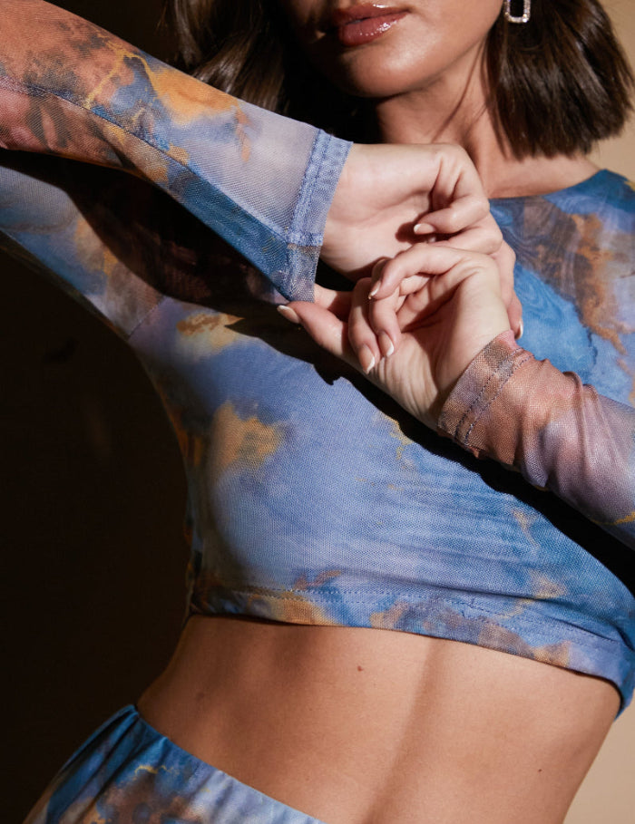 Marble Print Long Sleeve Co-Ord Top