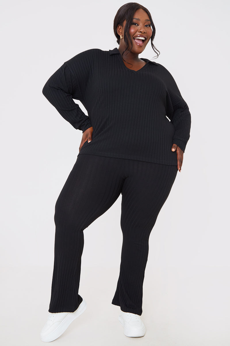 Rib Collared Oversized Top