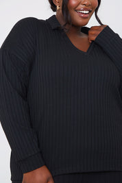 Rib Collared Oversized Top