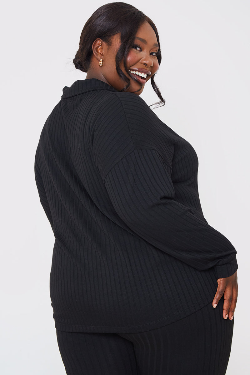 Rib Collared Oversized Top