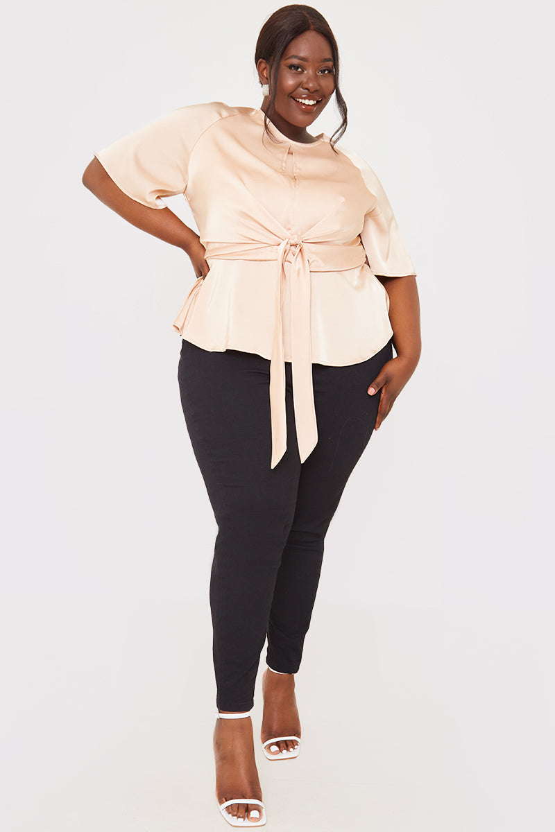 Knot Front Satin Blouse