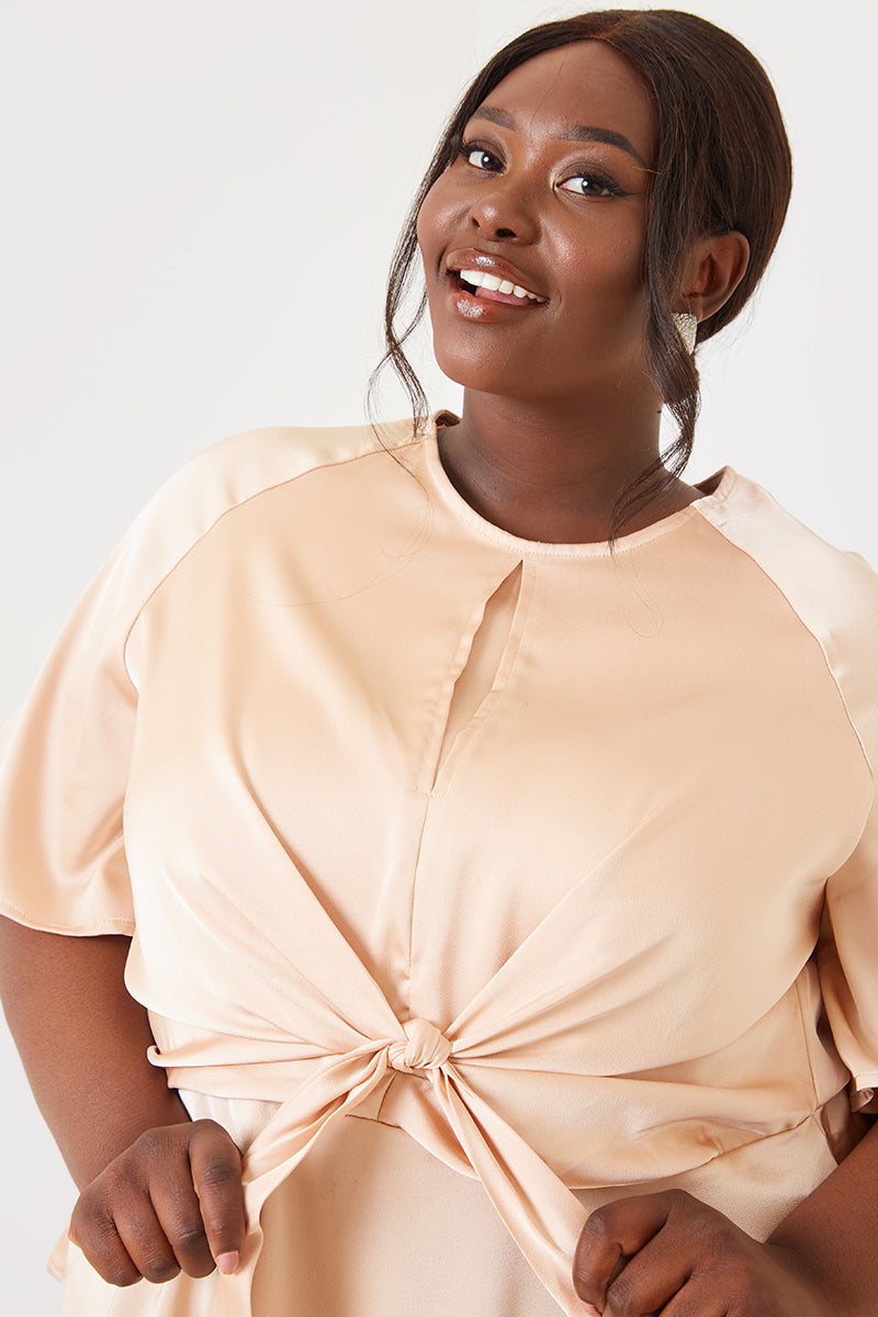 Knot Front Satin Blouse