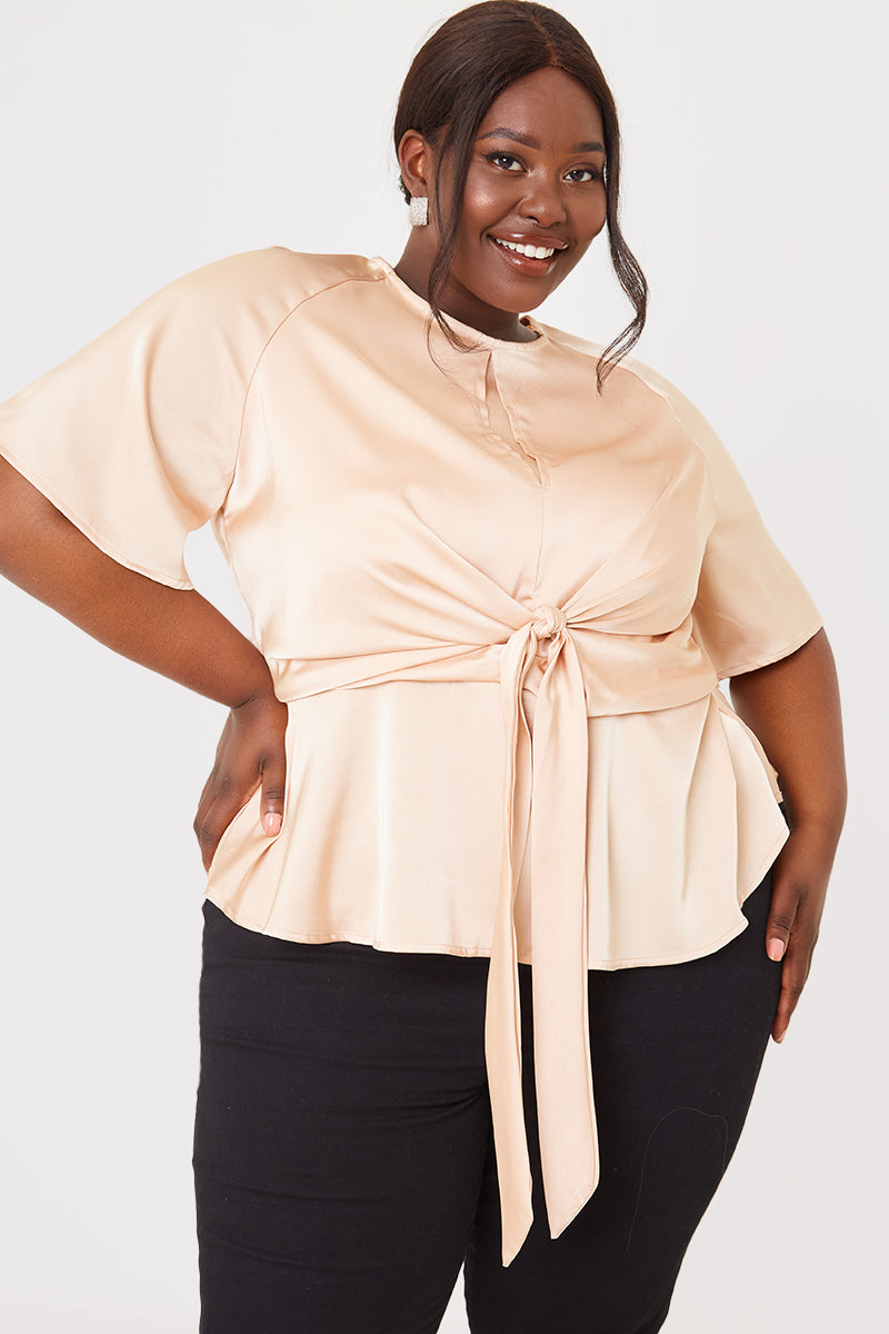 Knot Front Satin Blouse
