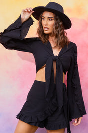 Textured Tie Front Coord Top