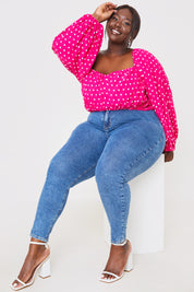 Polka Dot Shirred Waist Top