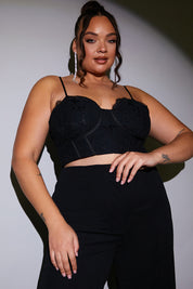 Black Structured Lace Crop Top