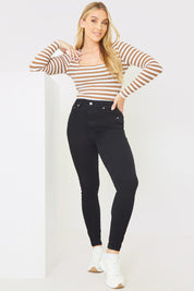 Rib Striped Long Sleeve Square Neck Bodysuit