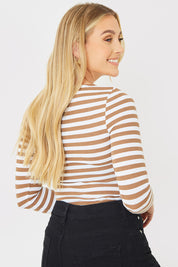 Rib Striped Long Sleeve Square Neck Bodysuit