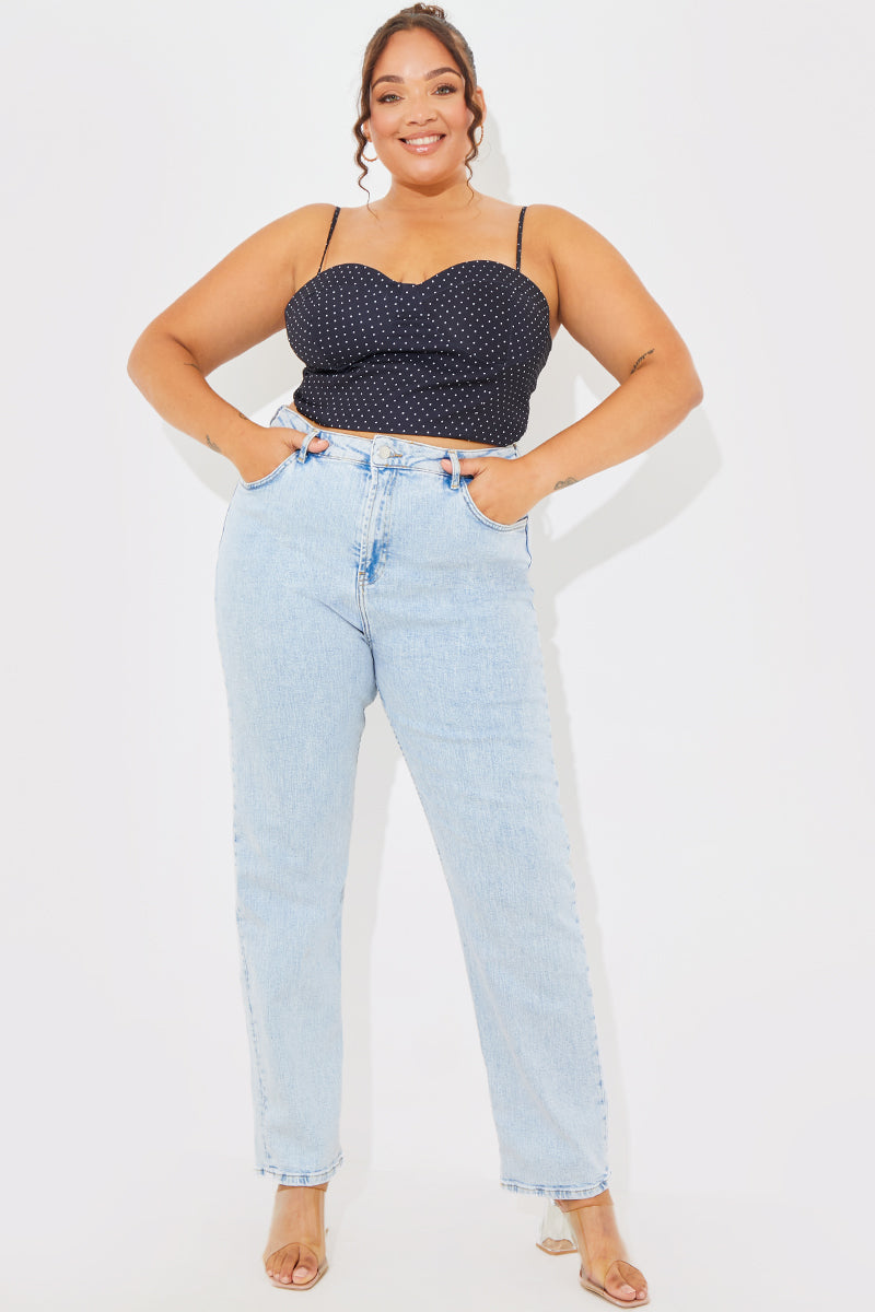 Polka Dot Print Cupped Crop Top
