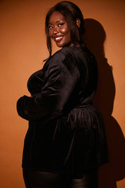 Velvet Blouson Sleeve Blouse
