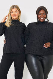 Broderie High Neck Blouse