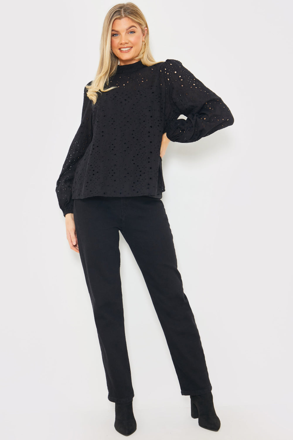 Broderie High Neck Blouse