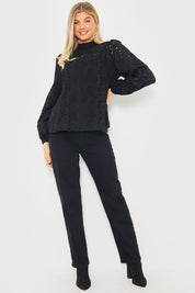 Broderie High Neck Blouse