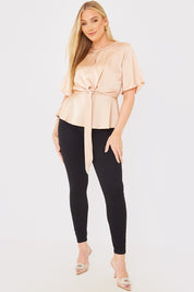 Knot Front Satin Blouse