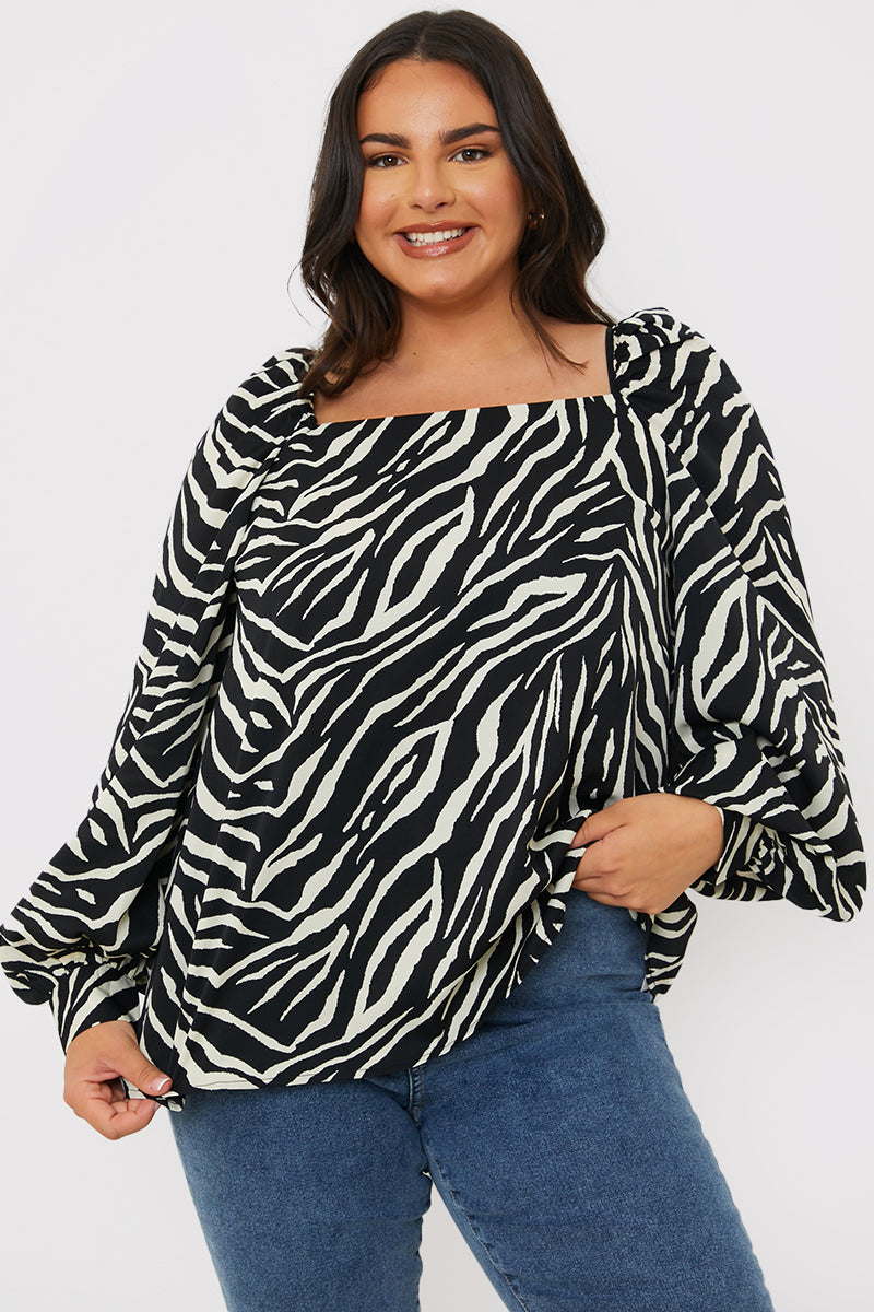 Zebra Woven Balloon Sleeve Blouse