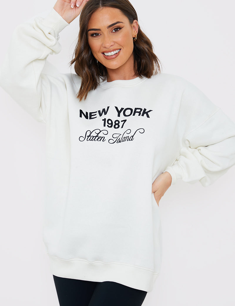 New York Embroidered Oversized Sweater
