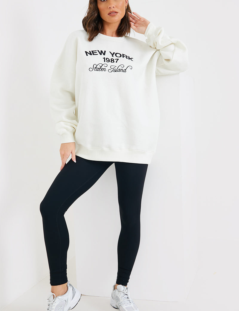 New York Embroidered Oversized Sweater