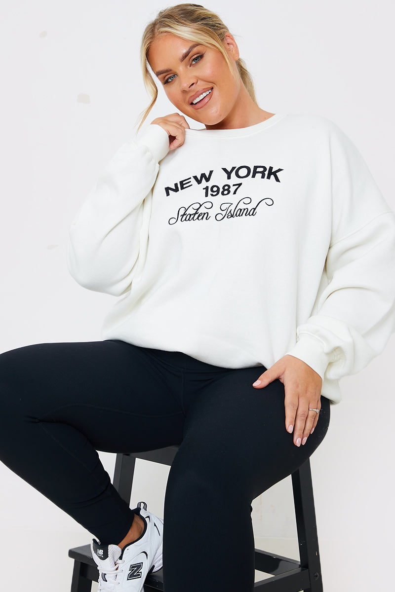 New York Embroidered Oversized Sweater