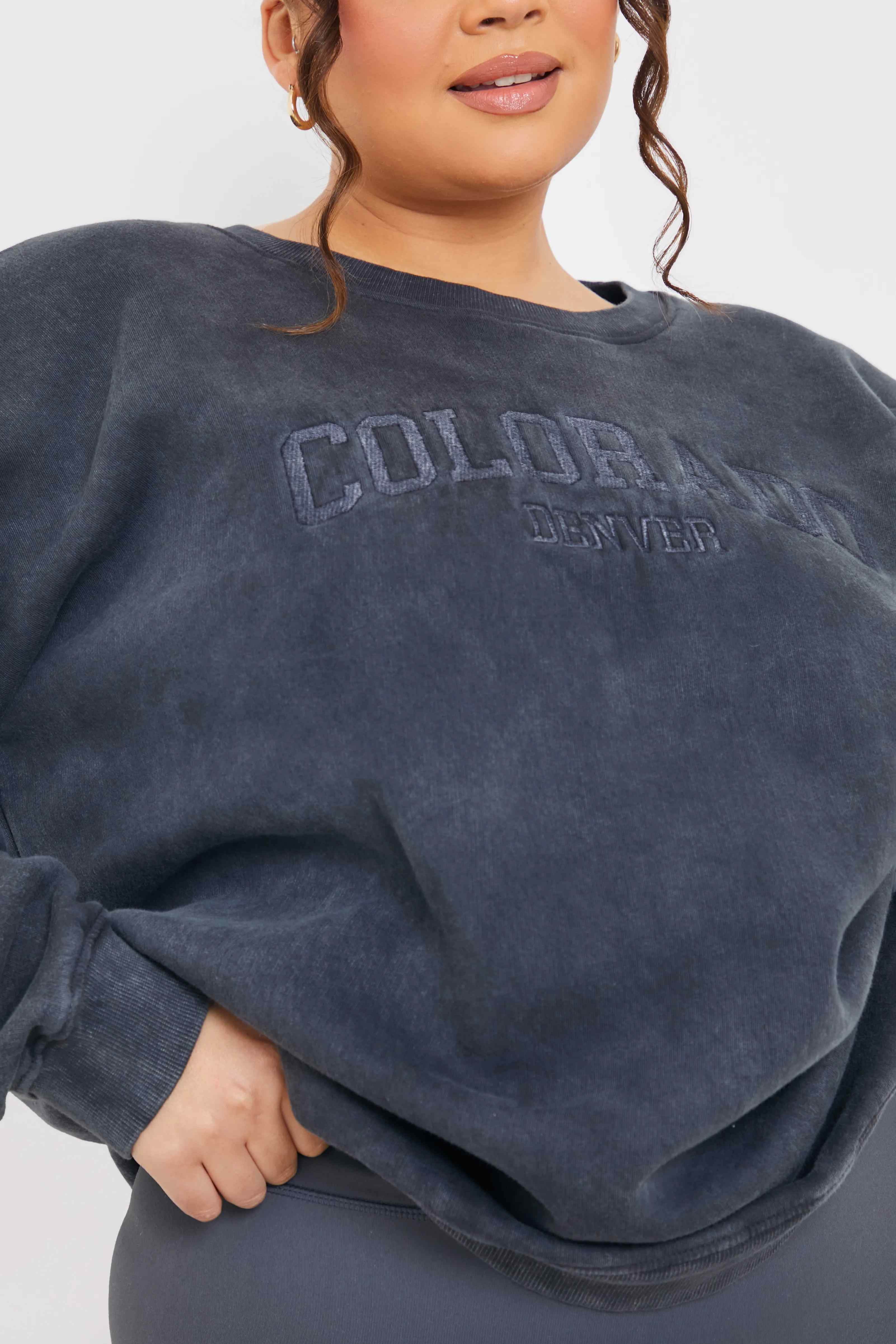 'Colorado' Acid Wash Slogan Sweater - InTheStyle