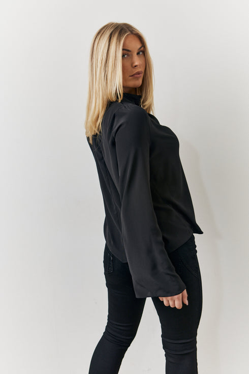 Cowl Neck Knit Blouse with Drape Detail main image 0