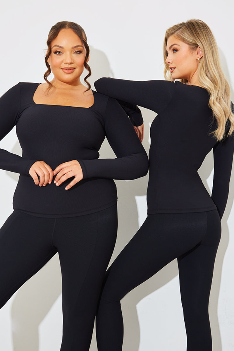 Square Neck Long Sleeve Rib Top