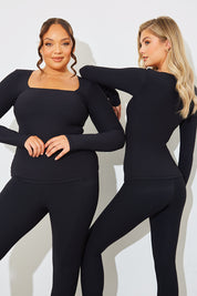 Square Neck Long Sleeve Rib Top