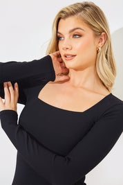 Square Neck Long Sleeve Rib Top