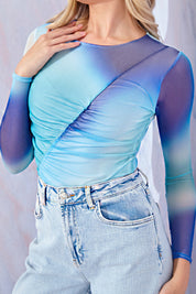 Ombre Mesh Ruched Detail Bodysuit