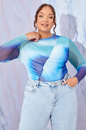 Ombre Mesh Ruched Detail Bodysuit