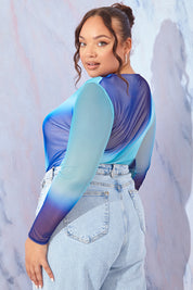 Ombre Mesh Ruched Detail Bodysuit