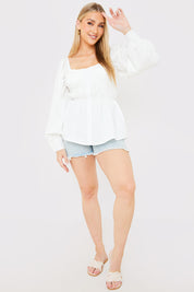 Shirred Button Down Blouse