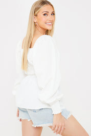 Shirred Button Down Blouse