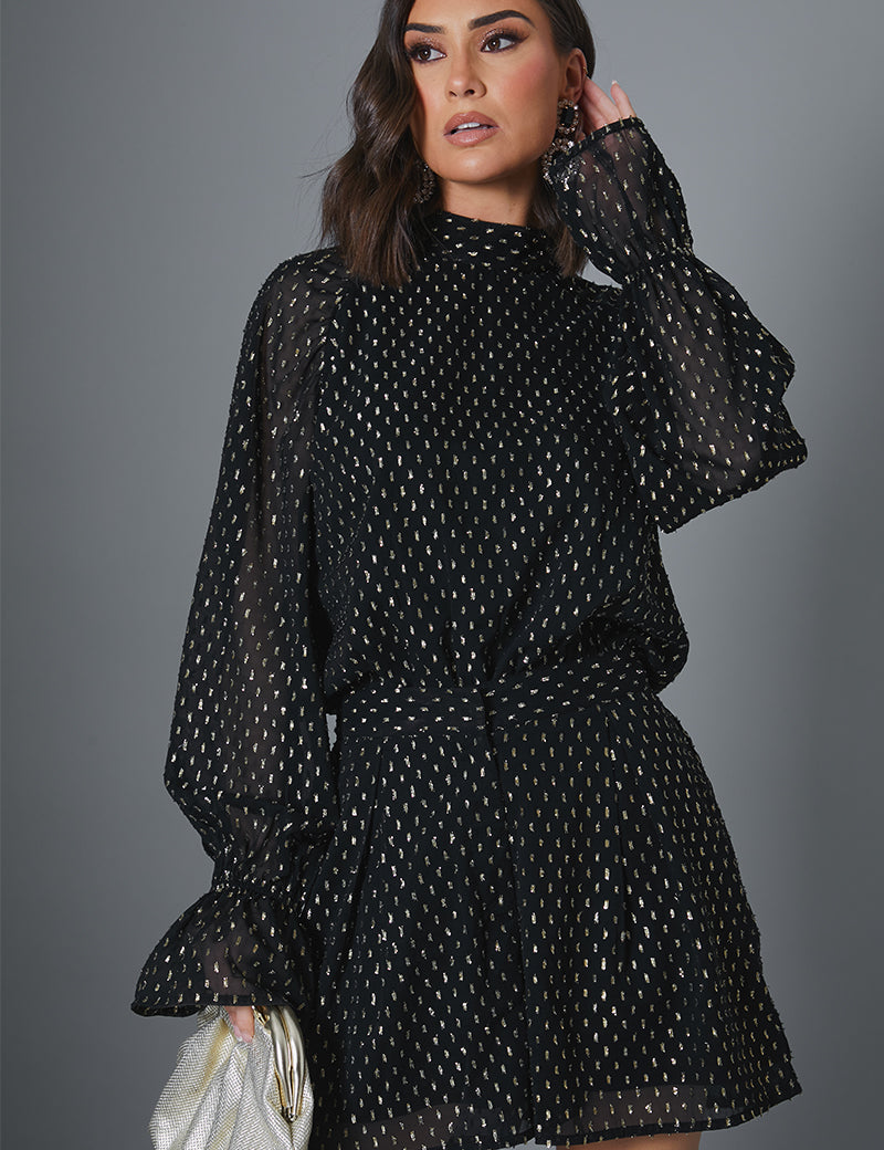 Metalic Polkadot High Neck Bodysuit 