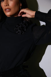 Chiffon Balloon Sleeve Detachable Corsage Blouse