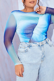 Ombre Mesh Ruched Detail Bodysuit