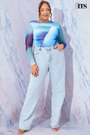 Ombre Mesh Ruched Detail Bodysuit