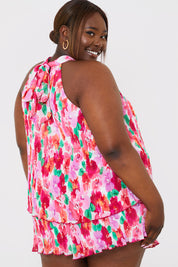 Pleated Plisse High Neck Top