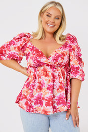 Floral Print Puff Sleeve Blouse