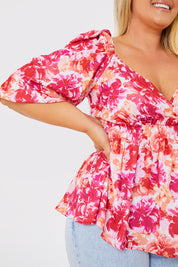 Floral Print Puff Sleeve Blouse