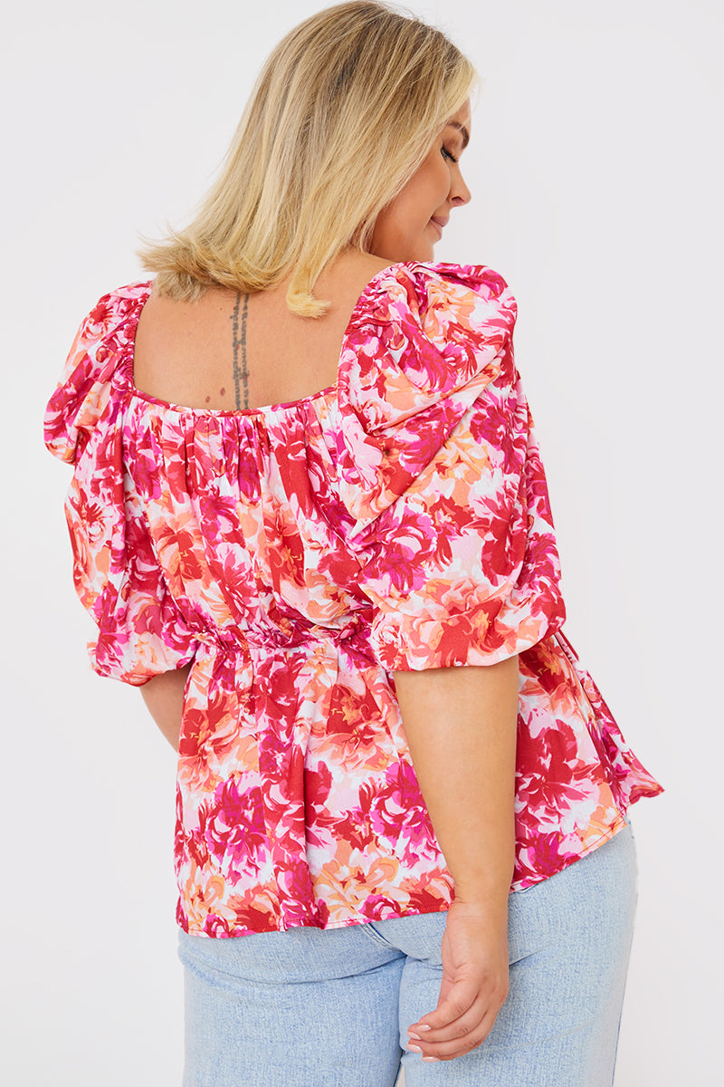 Floral Print Puff Sleeve Blouse