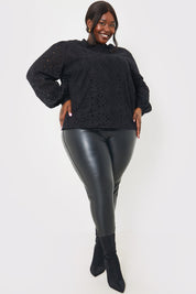 Broderie High Neck Blouse