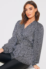 Animal Print Woven Wrap Blouse